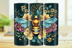 Floral Bumble Bee 20oz Skinny Tumbler Wrap Sublimation. Product Image 1