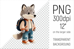 Knitted Wolf with Backpack | Cute School Animal Clipart Product Image 1