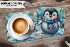 Penguin, Birds &amp; Others, Buffalo Plaid Square Coaster PNG Product Image 1