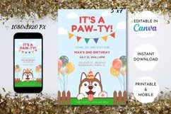Editable Dog Birthday Cute Invitation Puppy Lets Pawty Product Image 1