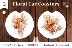 Flowers Round Car Coasters , Watercolor Flowers Sublimation Product Image 1