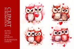 Watercolor owl Couples, Valentines Day Clipart Sublimation Product Image 1