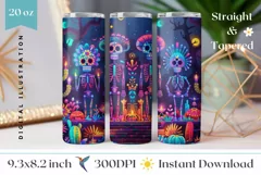 Mexican Tumbler Wrap Design, Sugar Skull Tumbler Sublimation Product Image 1