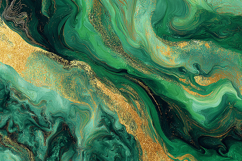 A vibrant green and gold abstract painting with swirling Product Image 1
