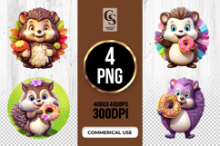 Cute Donut Hedgehog Clipart Sublimation PNG Product Image 1
