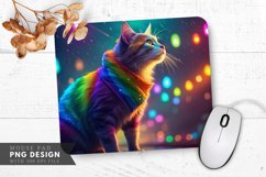 Vibrant Rainbow Cat with Glowing Lights Mouse Pad PNG Design Product Image 1