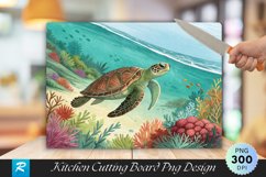 Graceful Turtle in Turquoise Waters Cutting Board PNG Product Image 1