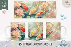 Koi Fish Mug Wrap, Floral Mug Design, Nature Mug PNG Product Image 1