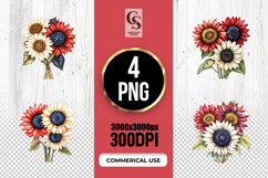 Patriotic Sunflower Bouquet Clipart Sublimation PNG Product Image 1