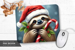 Sloth with Christmas Candy Cane Mouse Pad Sublimation Product Image 1
