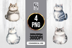 Cute Chubby Cat Watercolor Clipart Sublimation PNG Product Image 1