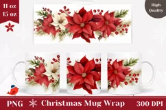 Christmas Flower Mug Sublimation, Poinsettia Mug Wrap Design Product Image 1