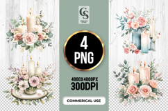 Candle Rose Floral Watercolor Clipart Sublimation PNG Product Image 1