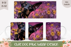 Doberman Mug Design, Flowers Mug Print, Doberman Dog PNG Product Image 1