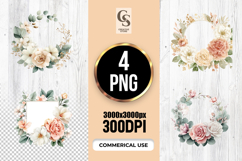 Elegant Watercolor Floral Wreath Frame Clipart PNG Product Image 1