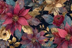 "Burgundy Gold Poinsettia Watercolor Floral Background" Product Image 1