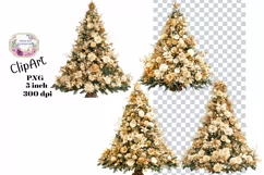 Christmas, Tree, Gold, Ephemera, PNG, watercolor, Clipart Product Image 1