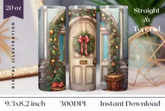 Watercolor Christmas Door Tumbler Wrap Design Product Image 1