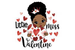 Little Miss Valentine PNG Afro Girl with Crown and Hearts Product Image 1
