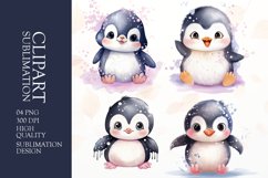 Watercolor baby penguin sublimation clipart png Product Image 1