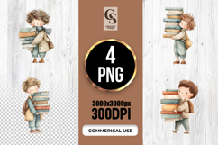 School Boy Carrying Books Watercolor Clipart Sublimation PNG Product Image 1