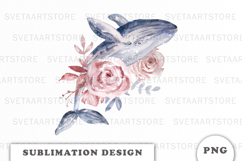 Watercolor Whale with Flowers png Product Image 1