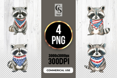 Cute Patriotic Raccoon Watercolor Clipart PNG Product Image 1