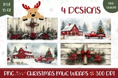 Christmas Red Truck Mug, Christmas Cross Mug Template Product Image 1