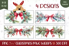Watercolor Christmas Mug Wrap, Red Ribbon Mug Design Product Image 1