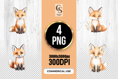Cute Baby Fox Watercolor Clipart Sublimation PNG Product Image 1
