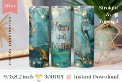 Green Marble Tumbler Wrap, I Can And I Will Tumbler Design Product Image 1