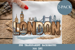 London England PNG, Vintage Big Ben City Skyline Sublimation Product Image 1
