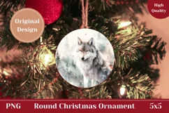 Watercolor Christmas Ornament PNG, Winter Wolf Product Tag Product Image 1