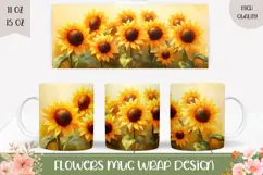 Sunflowers Mug Sublimation, Cartoon Sunflowers PNG Product Image 1