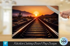 Railway Track With Sunset Cutting Board Sublimation Design Product Image 1