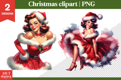 Christmas Clipart, Vintage Christmas Pinup girl Clipart PNG Product Image 1