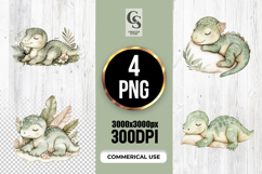 Sleeping Baby Dinosaur Watercolor Clipart Sublimation PNG Product Image 1