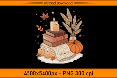 Cozy Fall Books Candles and Pumpkin Sublimation PNG Product Image 1