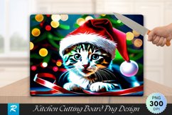 Kitten in Santa Hat Tangles Christmas Ribbons Cutting Board Product Image 1