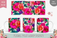 Floral Mug Template, Pink Flowers Mug Sublimation Design Product Image 1