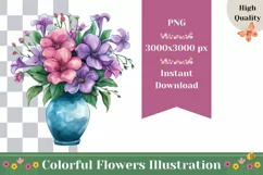 Colorful Flowers Illustration, Spring Flowers PNG Product Image 1
