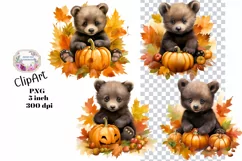 Fall, Autumn, Bears, Ephemera, PNG, watercolor, Clipart Product Image 1