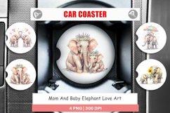 Mom And Baby Elephant Love Car Coaster Product Image 1