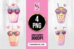 Cute Milkshake with Sunglasses Clipart PNG Product Image 1