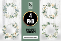 White Rose Eucalyptus Wreath Clipart Sublimation Product Image 1