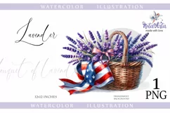 Bouquet of lavender in a basket with an American flag Product Image 1