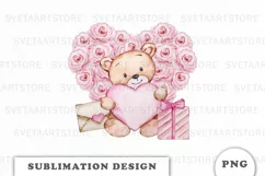 Watercolor Valentine's Day Teddy Bear PNG Product Image 1