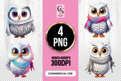 White Owl with Scarf Clipart Sublimation PNG Product Image 1