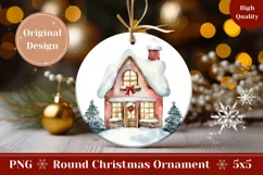 Watercolor Christmas Ornament Design, Pink House PNG Product Image 1