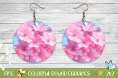 Flowers Earrings Print, Pink Hydrangea Round Earrings Product Image 1